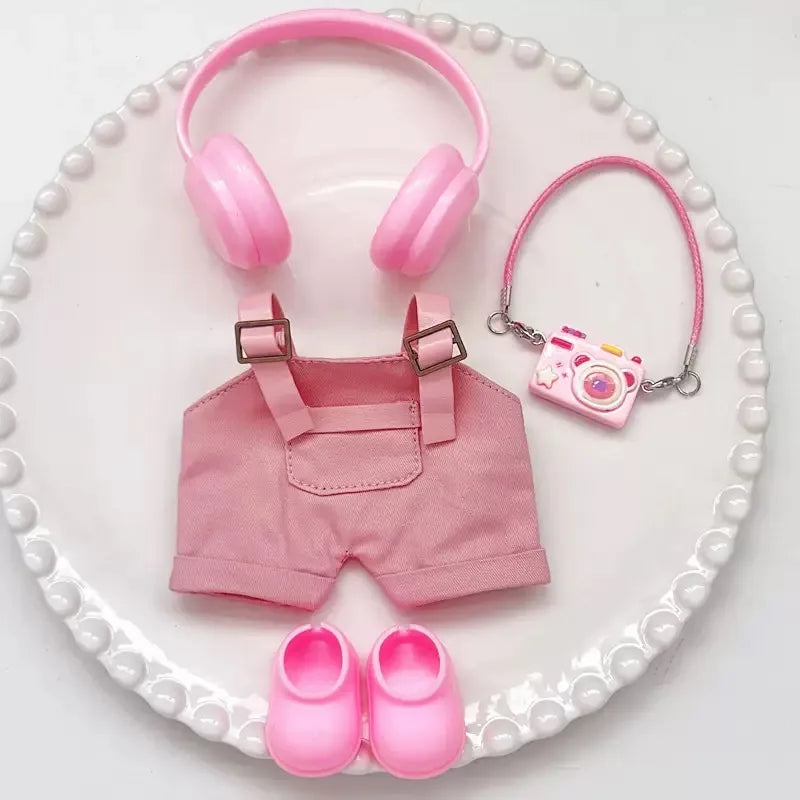 For Labubu clothing set includes headphones waist belt pants and accessories