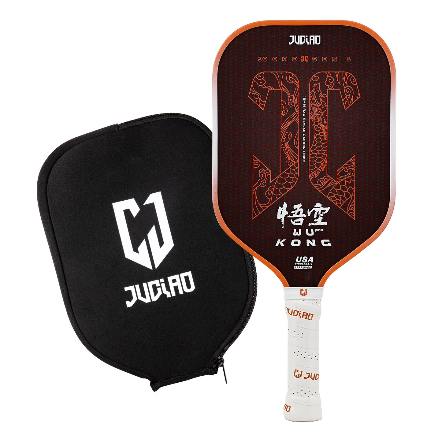Juciao USAPA Approved Kevlar Carbon Fiber Pickleball Paddle Thermoformed Unibody Spin Textured Surface With Foam Edge Pickleball