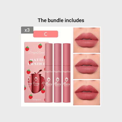 3pcs Strawberry Set Box Velvet Matte Lip Glaze Lipstick Lip Gloss Non-Stick Cup Cute Set