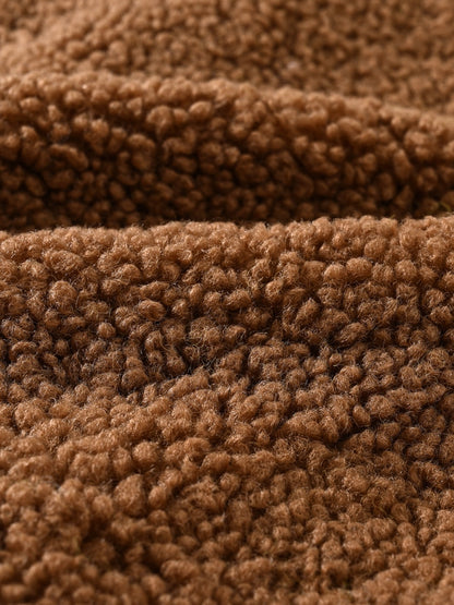 [Cozy Fleece Jacket] Cozy Fleece Jacket for Girls - Two-Tone Color Block with Plush Lining, Long Sleeves & Button Front, Casual Korean Style Winter Outerwear | Button-Up Front Jacket | Plush Lining Jacket