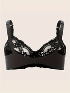 Plus Size Sexy Bra, Women's Plus Comfort Floral Lace Underwire Hook & Eye Soft Bra