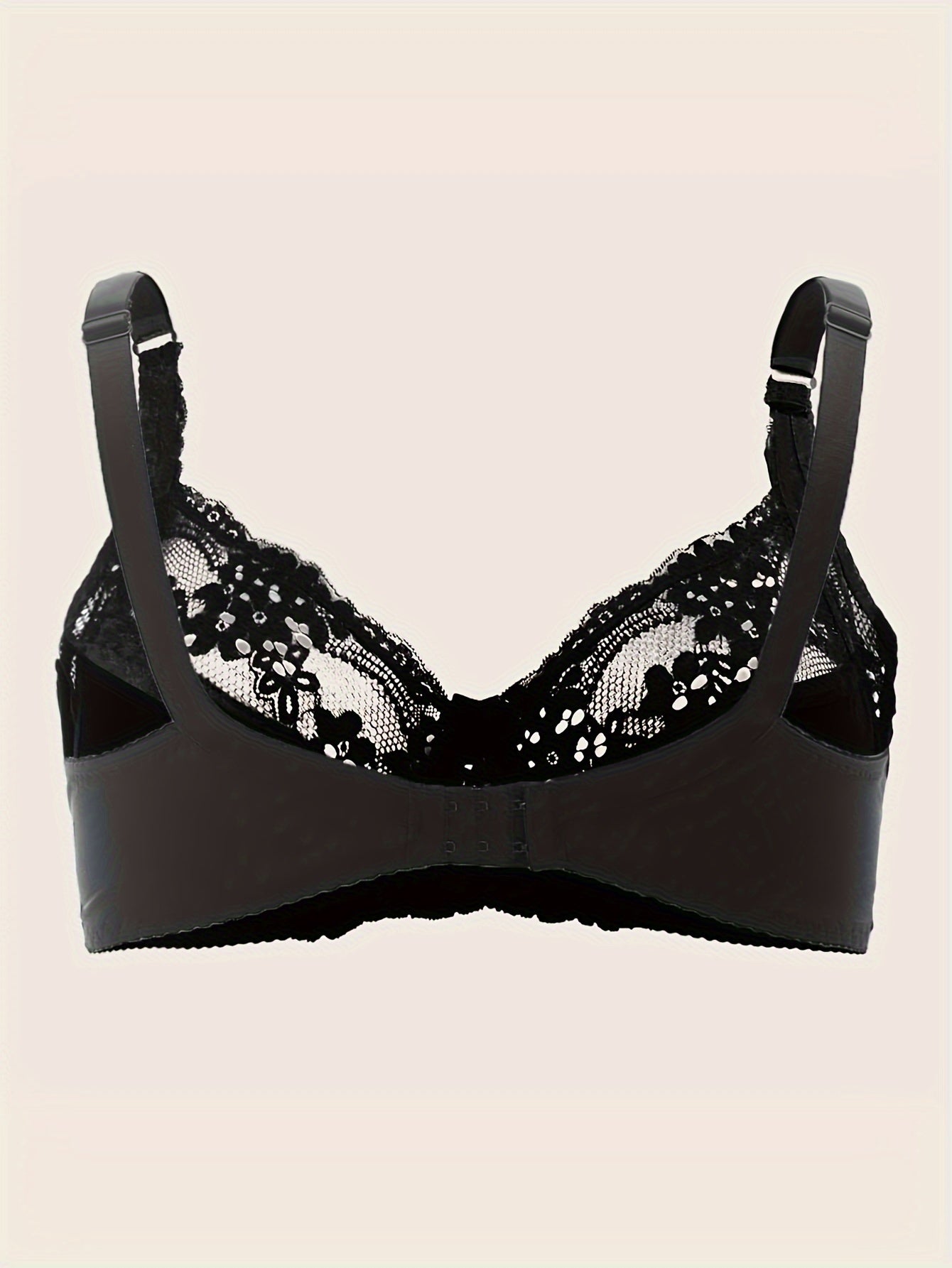 Plus Size Sexy Bra, Women's Plus Comfort Floral Lace Underwire Hook & Eye Soft Bra