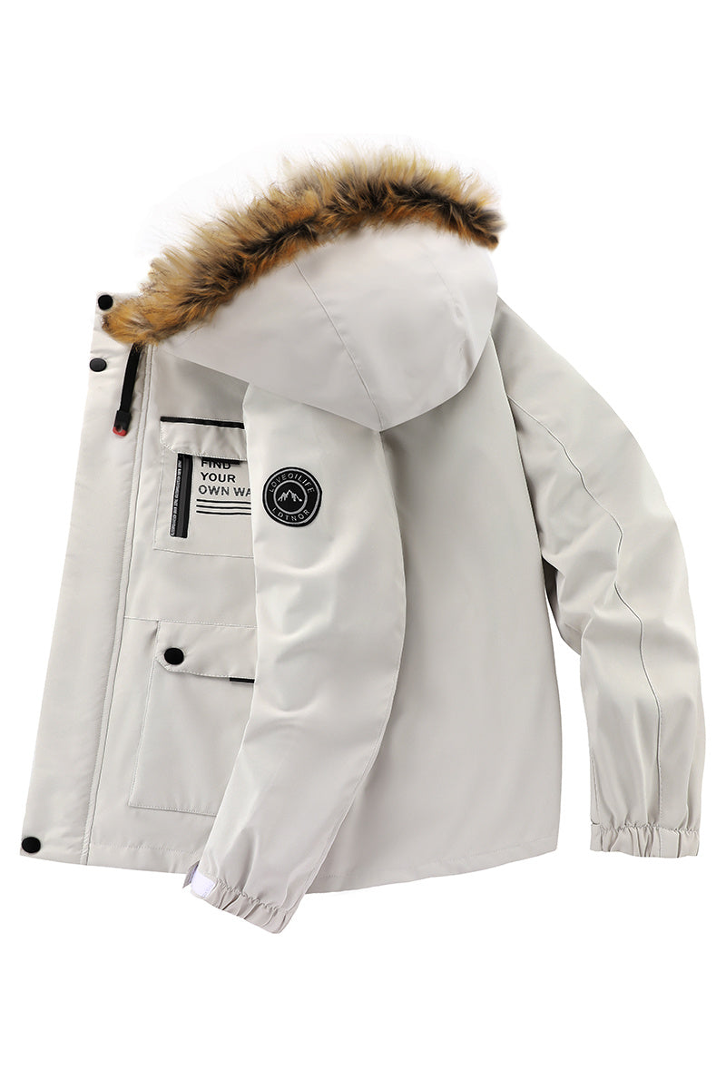 Men'S Winter Windbreaker Jacket with Warm Hood - Maroon Zip-Up Outdoor Coat, Stand Collar, Multiple Pockets, Casual Sporty Design for Cold Weather, Winter Jacket