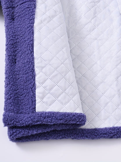 [Cozy Fleece Jacket] Cozy Fleece Jacket for Girls - Two-Tone Color Block with Plush Lining, Long Sleeves & Button Front, Casual Korean Style Winter Outerwear | Button-Up Front Jacket | Plush Lining Jacket