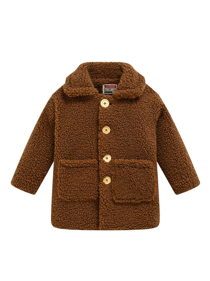 [Cozy Fleece Jacket] Cozy Fleece Jacket for Girls - Two-Tone Color Block with Plush Lining, Long Sleeves & Button Front, Casual Korean Style Winter Outerwear | Button-Up Front Jacket | Plush Lining Jacket