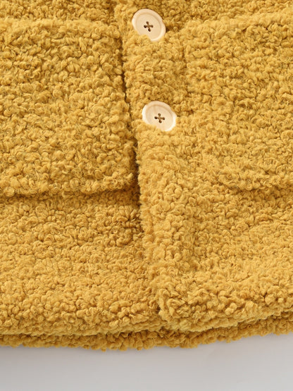 [Cozy Fleece Jacket] Cozy Fleece Jacket for Girls - Two-Tone Color Block with Plush Lining, Long Sleeves & Button Front, Casual Korean Style Winter Outerwear | Button-Up Front Jacket | Plush Lining Jacket