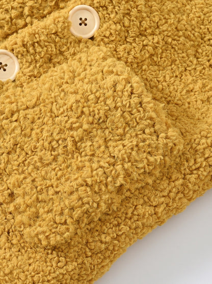 [Cozy Fleece Jacket] Cozy Fleece Jacket for Girls - Two-Tone Color Block with Plush Lining, Long Sleeves & Button Front, Casual Korean Style Winter Outerwear | Button-Up Front Jacket | Plush Lining Jacket