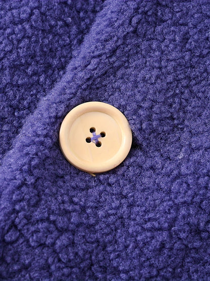 [Cozy Fleece Jacket] Cozy Fleece Jacket for Girls - Two-Tone Color Block with Plush Lining, Long Sleeves & Button Front, Casual Korean Style Winter Outerwear | Button-Up Front Jacket | Plush Lining Jacket