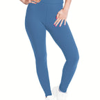 [Popular Choice] High-Waist Solid Color Leggings for Women, Stretchy Polyester Spandex Pants, Machine Washable