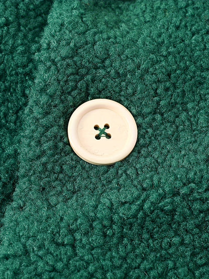 [Cozy Fleece Jacket] Cozy Fleece Jacket for Girls - Two-Tone Color Block with Plush Lining, Long Sleeves & Button Front, Casual Korean Style Winter Outerwear | Button-Up Front Jacket | Plush Lining Jacket