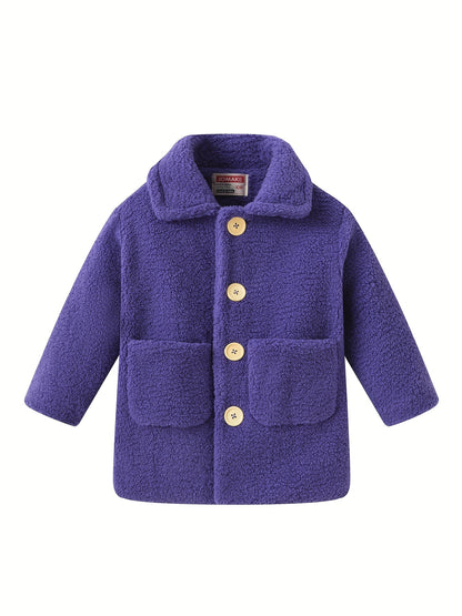 [Cozy Fleece Jacket] Cozy Fleece Jacket for Girls - Two-Tone Color Block with Plush Lining, Long Sleeves & Button Front, Casual Korean Style Winter Outerwear | Button-Up Front Jacket | Plush Lining Jacket