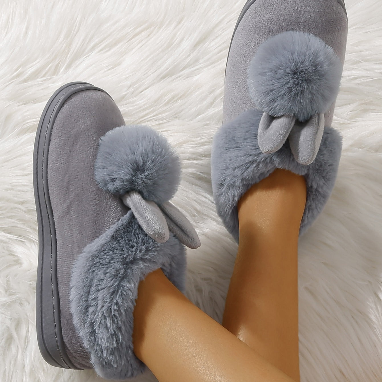 Cute Rabbit Plush Slippers - Soft, Warm, and Cozy Ladies Indoor Shoes for Home, Perfect for Relaxation and Lounging - Comfortable, Breathable, and Anti-Slip Sole Design