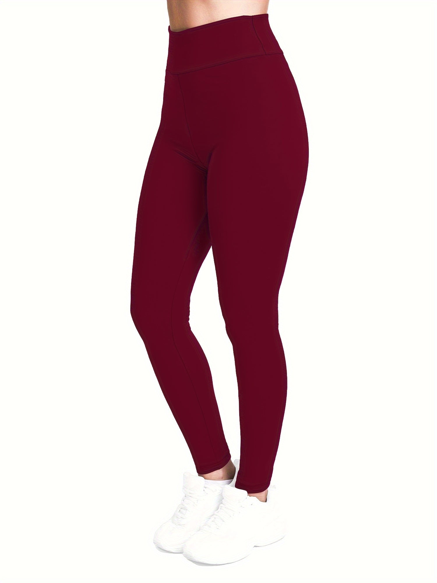 [Popular Choice] High-Waist Solid Color Leggings for Women, Stretchy Polyester Spandex Pants, Machine Washable