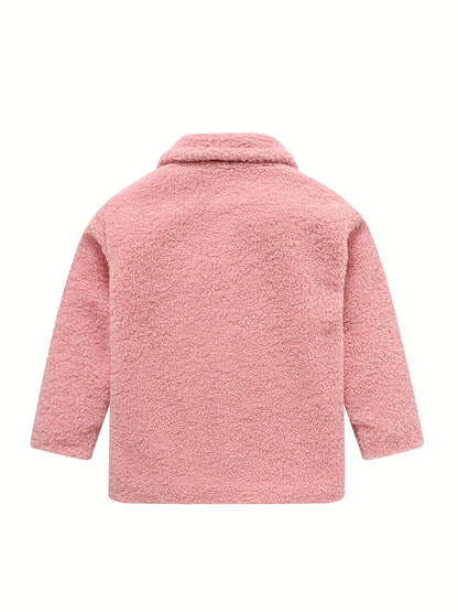 [Cozy Fleece Jacket] Cozy Fleece Jacket for Girls - Two-Tone Color Block with Plush Lining, Long Sleeves & Button Front, Casual Korean Style Winter Outerwear | Button-Up Front Jacket | Plush Lining Jacket