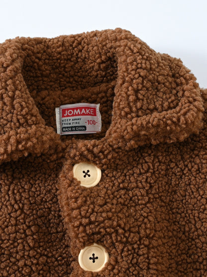 [Cozy Fleece Jacket] Cozy Fleece Jacket for Girls - Two-Tone Color Block with Plush Lining, Long Sleeves & Button Front, Casual Korean Style Winter Outerwear | Button-Up Front Jacket | Plush Lining Jacket