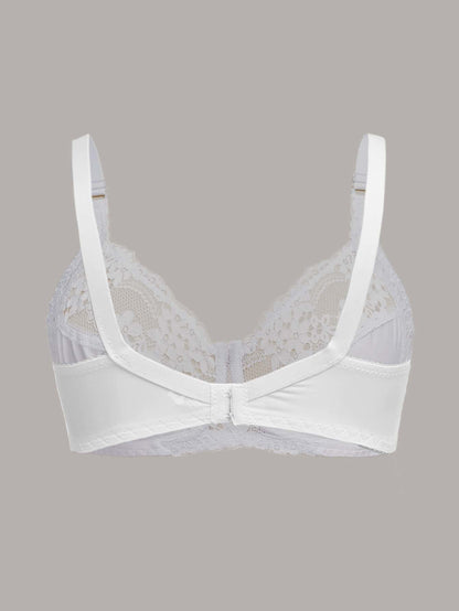 Plus Size Sexy Bra, Women's Plus Comfort Floral Lace Underwire Hook & Eye Soft Bra