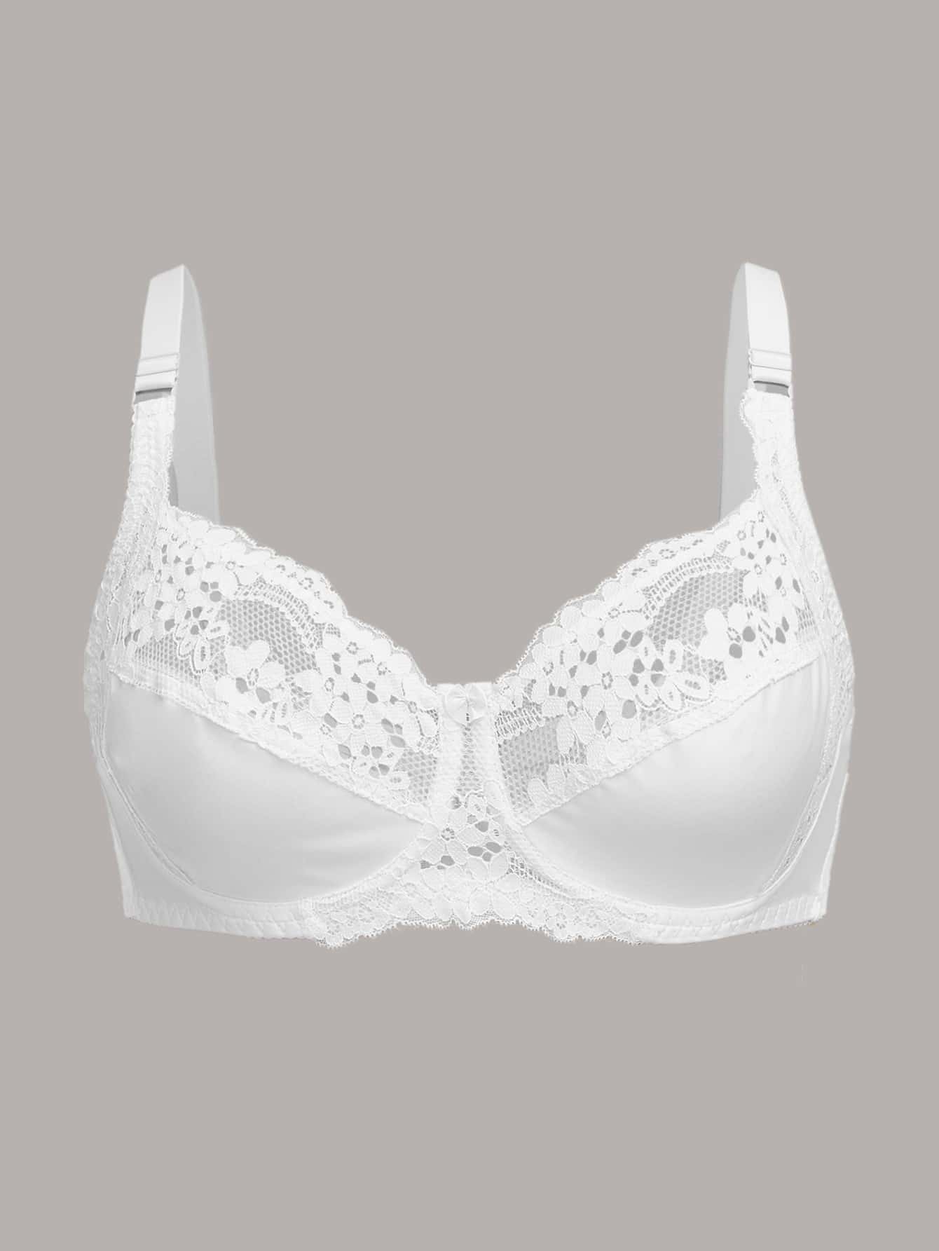 Plus Size Sexy Bra, Women's Plus Comfort Floral Lace Underwire Hook & Eye Soft Bra