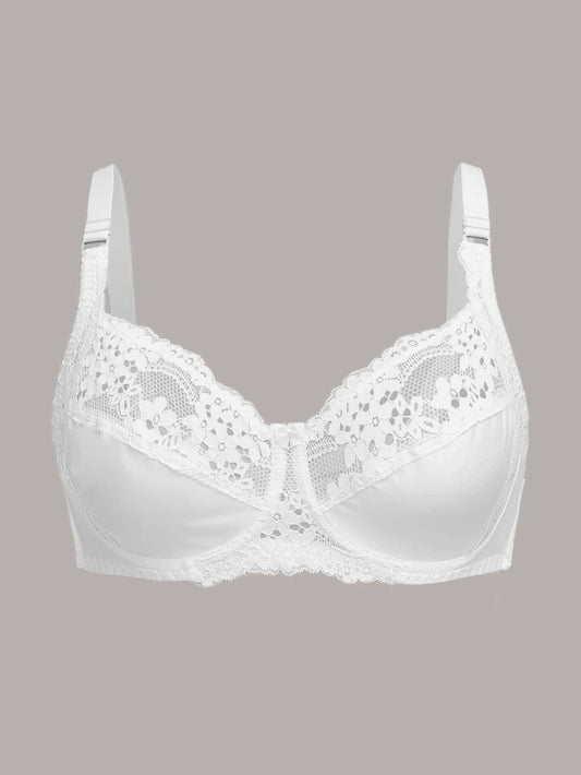 Plus Size Sexy Bra, Women's Plus Comfort Floral Lace Underwire Hook & Eye Soft Bra