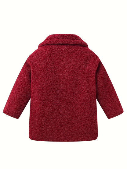 [Cozy Fleece Jacket] Cozy Fleece Jacket for Girls - Two-Tone Color Block with Plush Lining, Long Sleeves & Button Front, Casual Korean Style Winter Outerwear | Button-Up Front Jacket | Plush Lining Jacket