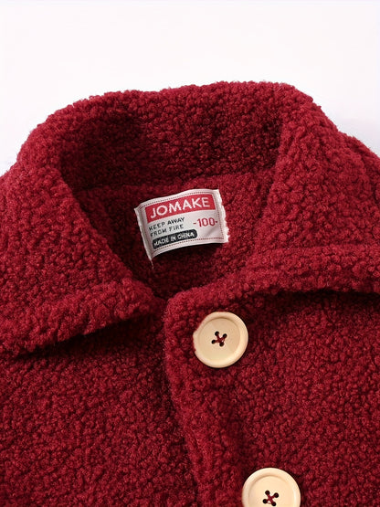 [Cozy Fleece Jacket] Cozy Fleece Jacket for Girls - Two-Tone Color Block with Plush Lining, Long Sleeves & Button Front, Casual Korean Style Winter Outerwear | Button-Up Front Jacket | Plush Lining Jacket