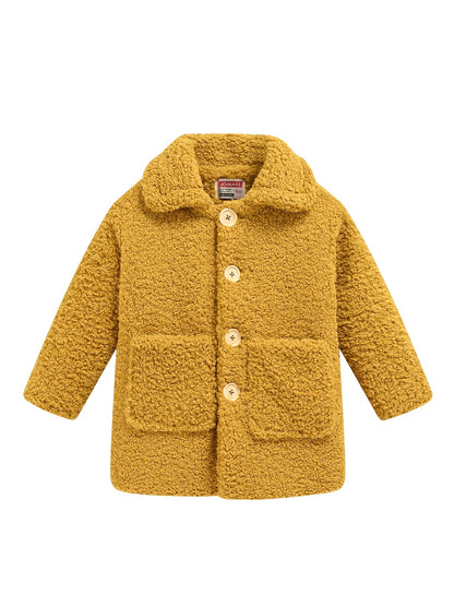 [Cozy Fleece Jacket] Cozy Fleece Jacket for Girls - Two-Tone Color Block with Plush Lining, Long Sleeves & Button Front, Casual Korean Style Winter Outerwear | Button-Up Front Jacket | Plush Lining Jacket