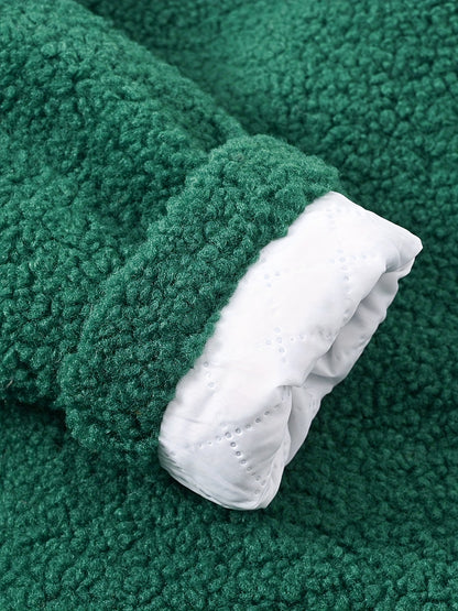 [Cozy Fleece Jacket] Cozy Fleece Jacket for Girls - Two-Tone Color Block with Plush Lining, Long Sleeves & Button Front, Casual Korean Style Winter Outerwear | Button-Up Front Jacket | Plush Lining Jacket