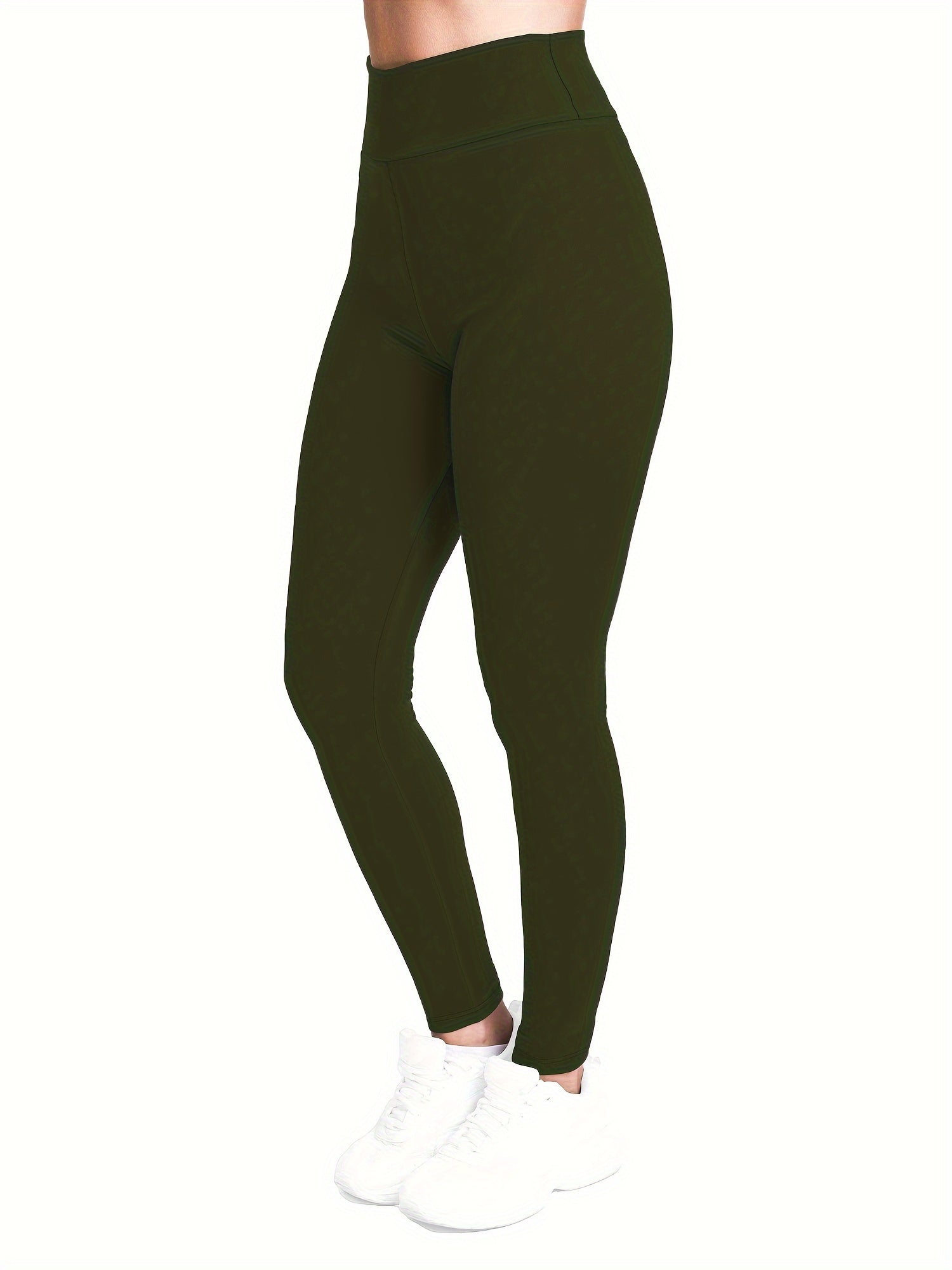 [Popular Choice] High-Waist Solid Color Leggings for Women, Stretchy Polyester Spandex Pants, Machine Washable