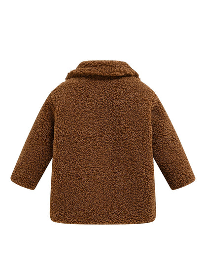 [Cozy Fleece Jacket] Cozy Fleece Jacket for Girls - Two-Tone Color Block with Plush Lining, Long Sleeves & Button Front, Casual Korean Style Winter Outerwear | Button-Up Front Jacket | Plush Lining Jacket