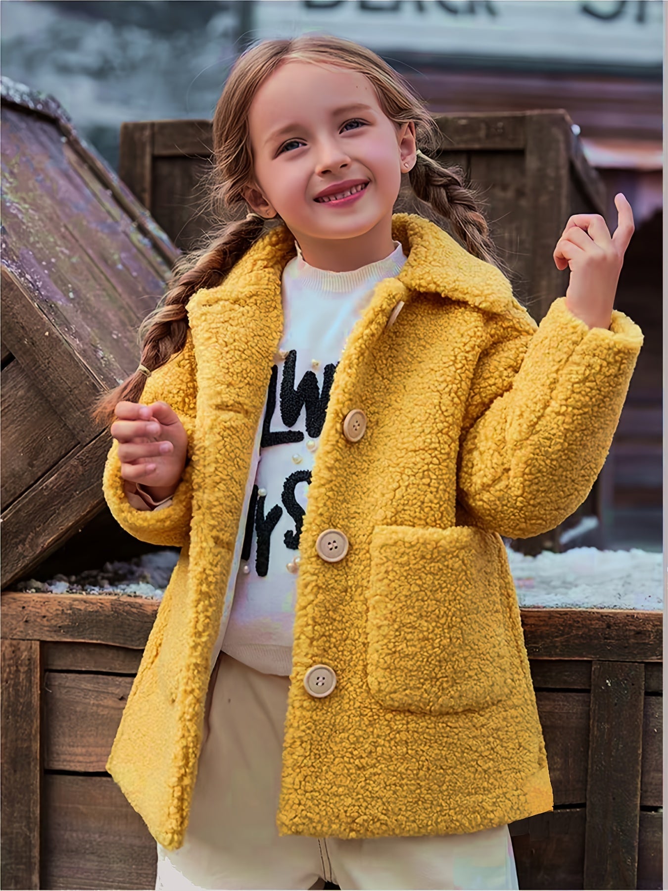 [Cozy Fleece Jacket] Cozy Fleece Jacket for Girls - Two-Tone Color Block with Plush Lining, Long Sleeves & Button Front, Casual Korean Style Winter Outerwear | Button-Up Front Jacket | Plush Lining Jacket
