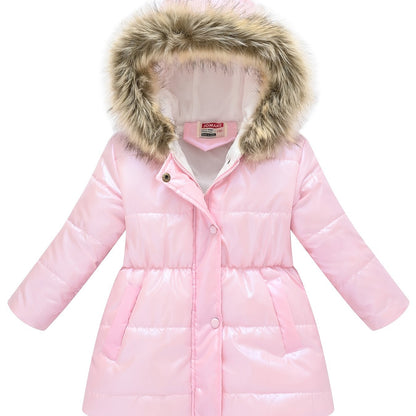 New Winter Thickened Hooded Jacket for Boys and Girls, Medium to Long Length