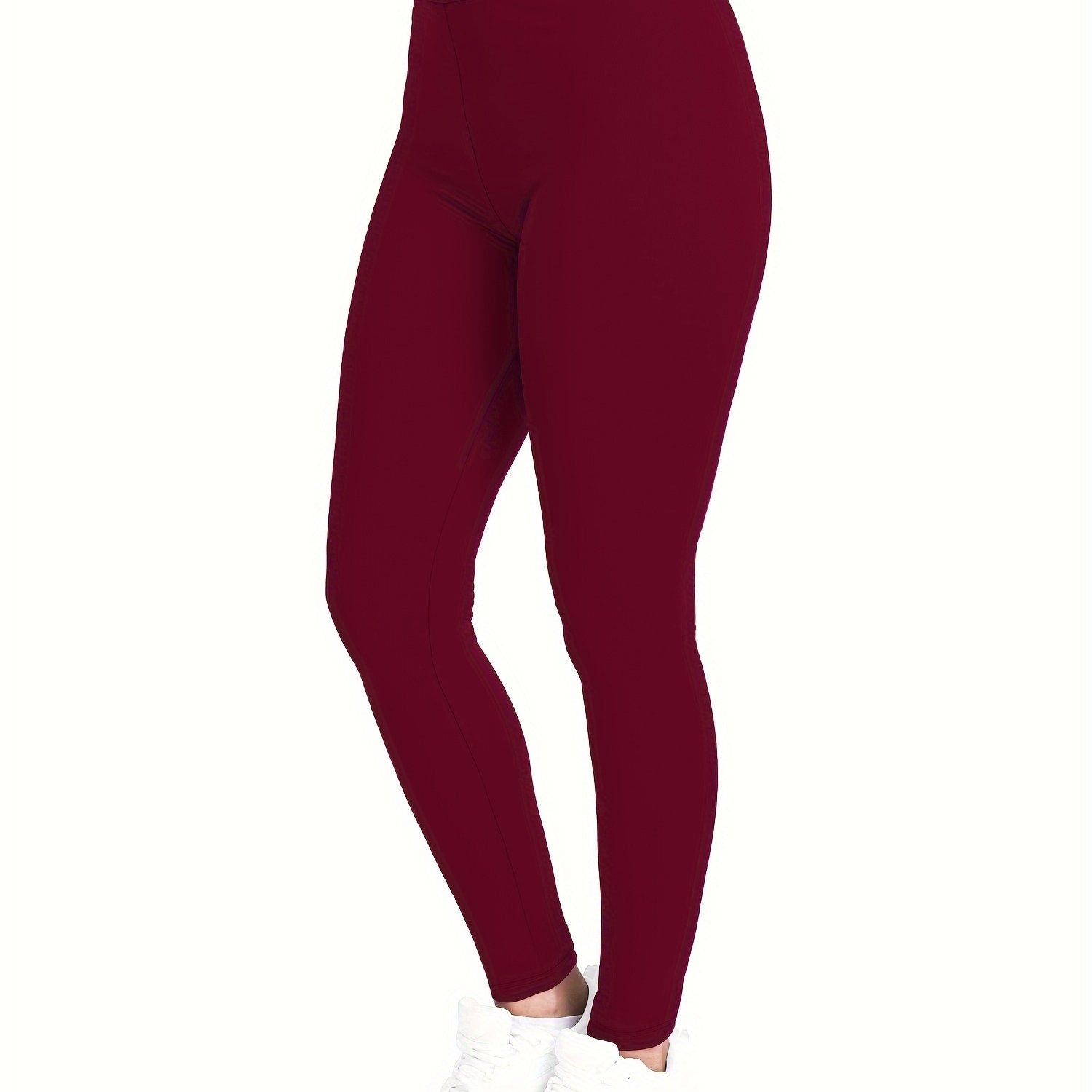 [Popular Choice] High-Waist Solid Color Leggings for Women, Stretchy Polyester Spandex Pants, Machine Washable