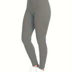 [Popular Choice] High-Waist Solid Color Leggings for Women, Stretchy Polyester Spandex Pants, Machine Washable