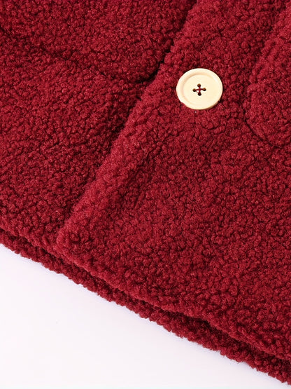 [Cozy Fleece Jacket] Cozy Fleece Jacket for Girls - Two-Tone Color Block with Plush Lining, Long Sleeves & Button Front, Casual Korean Style Winter Outerwear | Button-Up Front Jacket | Plush Lining Jacket