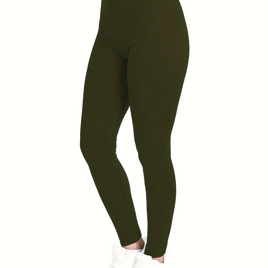 [Popular Choice] High-Waist Solid Color Leggings for Women, Stretchy Polyester Spandex Pants, Machine Washable