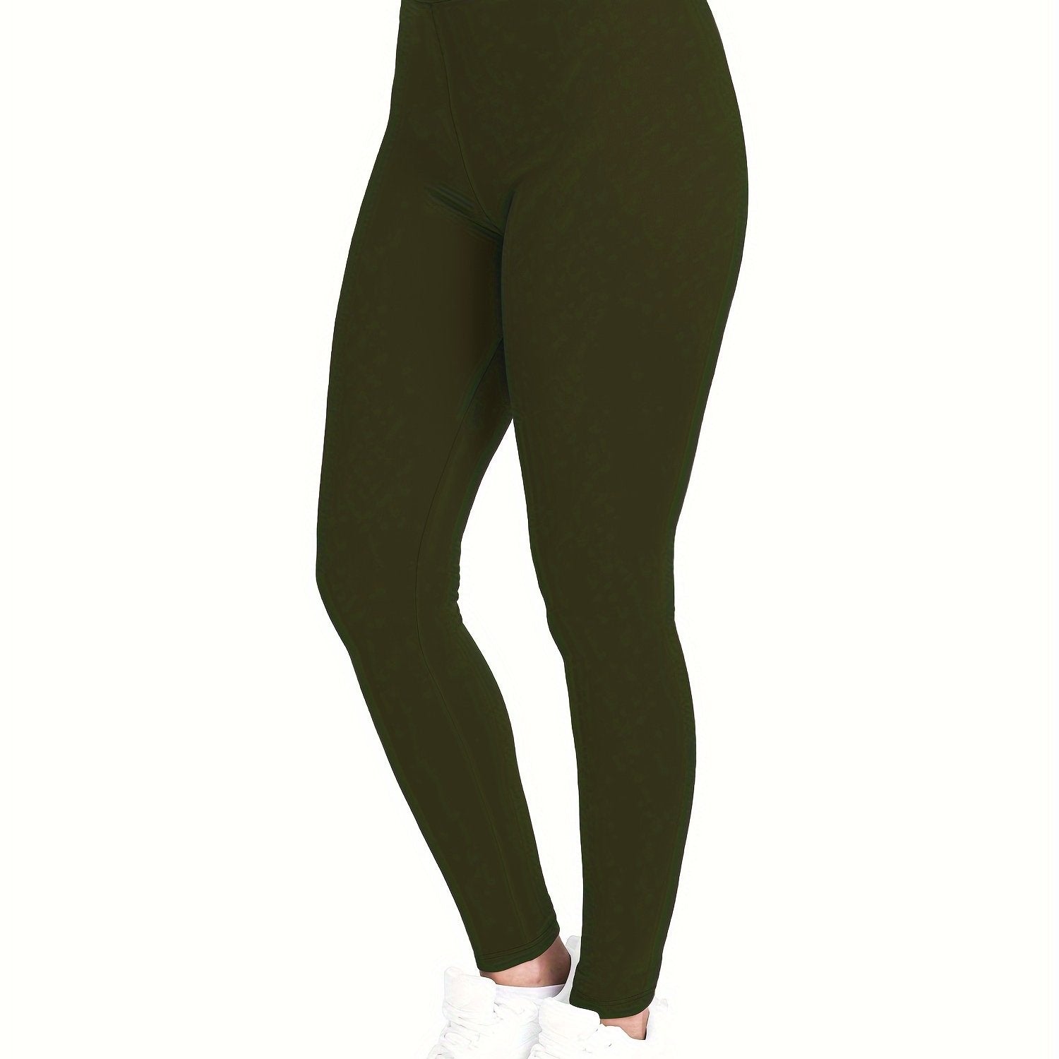 [Popular Choice] High-Waist Solid Color Leggings for Women, Stretchy Polyester Spandex Pants, Machine Washable