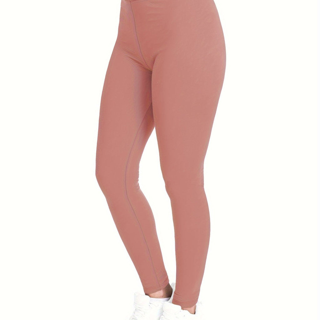[Popular Choice] High-Waist Solid Color Leggings for Women, Stretchy Polyester Spandex Pants, Machine Washable