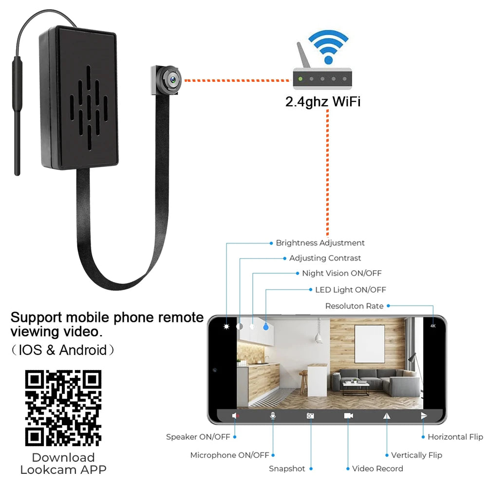 HD 1080P DIY Portable 4K WiFi IP Mini Camera Motion Detection Remote View P2P wireless Micro Camcorder Loop Recording  with batt