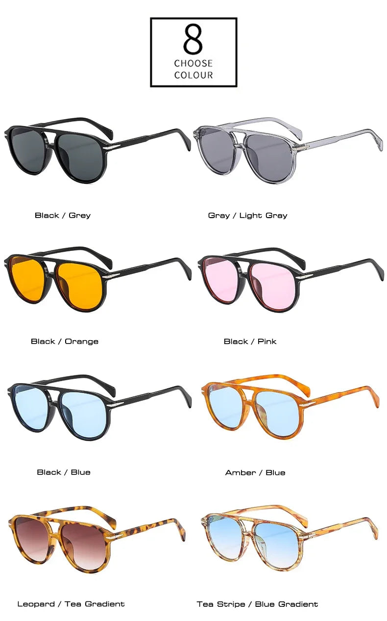 SO&EI Retro Double Bridges Pilot Men Rivets Sunglasses Fashion Brand Designer Women Luxury Sun Glasses Blue Orange Shades UV400