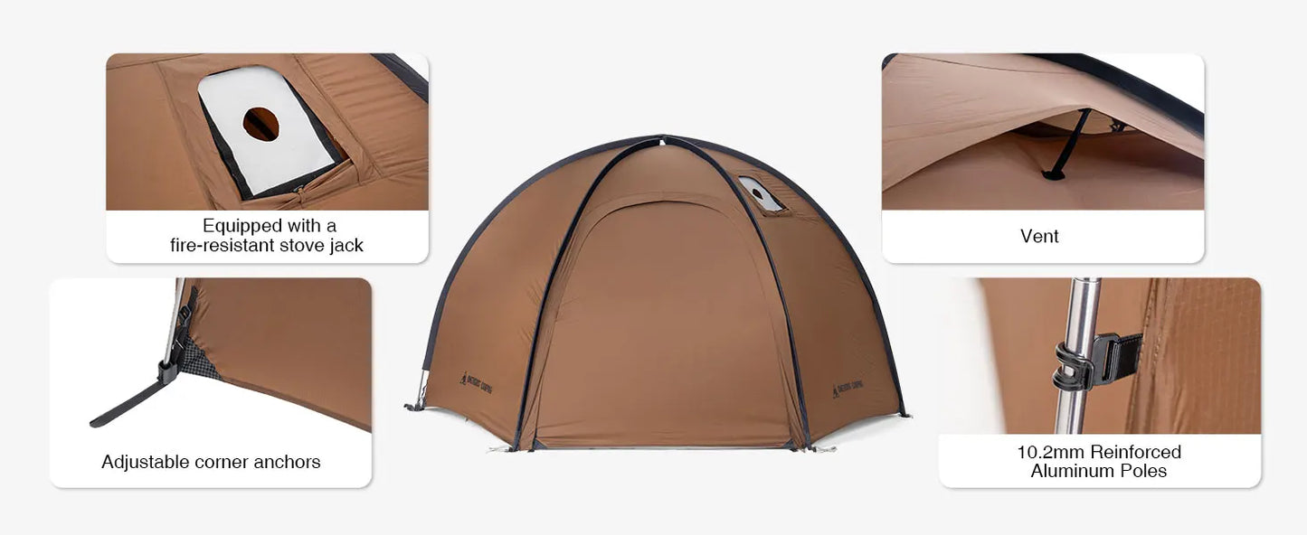 OneTigris Coco Nest Solo Dome Tent with Stove Jack 3000mm Waterproof Camping Hot Tent with Mesh Inner for Bushcraft Glamping