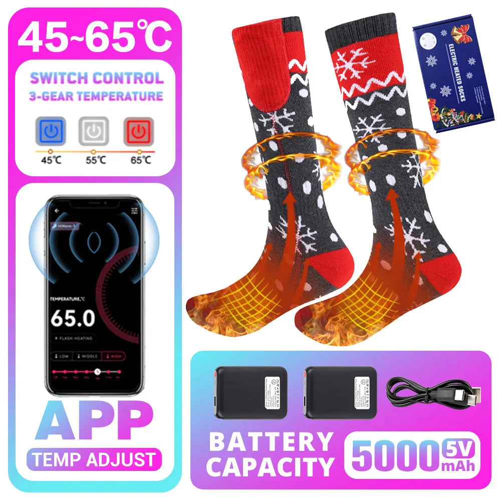 5000mAh APP Control Thermal socks Winter Heated Socks Electric Heating Ski Socks Thermal Heated Foot Warmer Ski Outdoor Sports