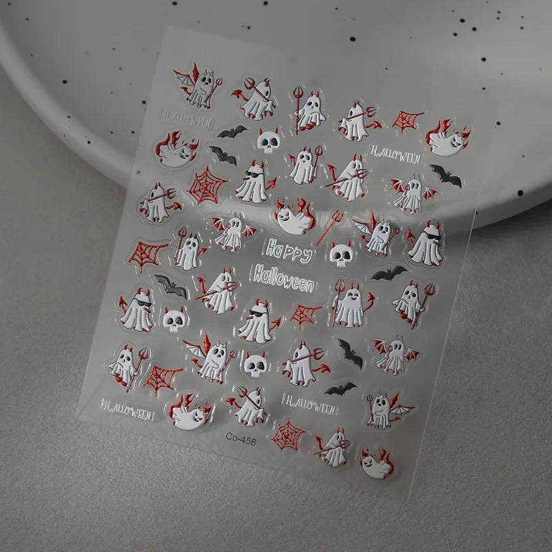 2/1Pcs Pumkin Spider Web Nail Stickers Halloween Ghost Nail Art Decals Adhesive Gel Decals Sliders Tattoo Manicure Decorations