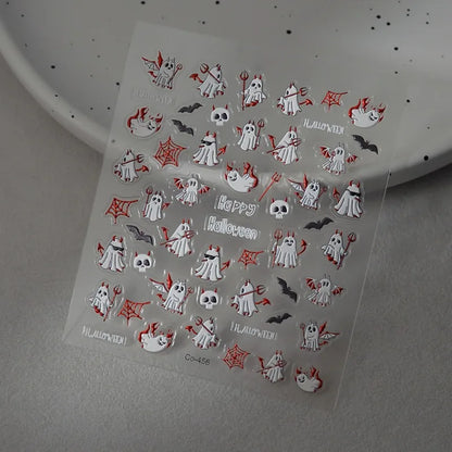 2/1Pcs Pumkin Spider Web Nail Stickers Halloween Ghost Nail Art Decals Adhesive Gel Decals Sliders Tattoo Manicure Decorations