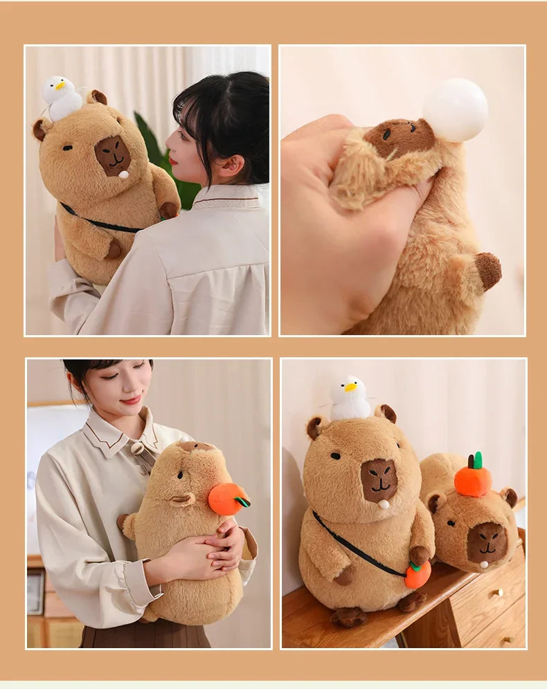 Strawberry Hat Capybara Plush Toy Simulation Turtle Backpack Capibara Stuffed Animals Papa Hand Circle Ring Small size Pendant