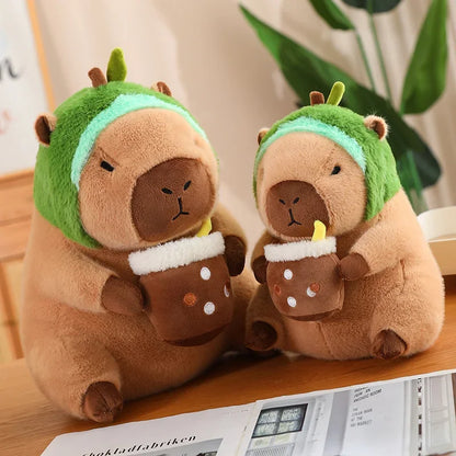 Strawberry Hat Capybara Plush Toy Simulation Turtle Backpack Capibara Stuffed Animals Papa Hand Circle Ring Small size Pendant