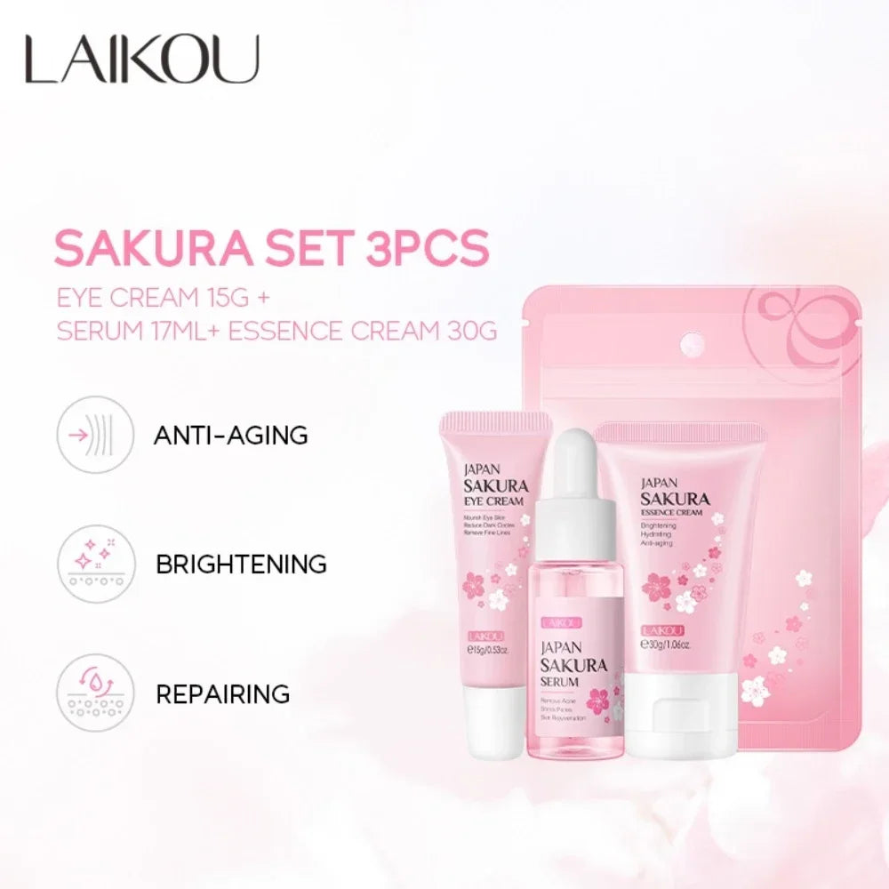 3pcs/Set LAIKOU Vitamin C Facial Set for Hydrating Moisturizing Whitening and Brightening