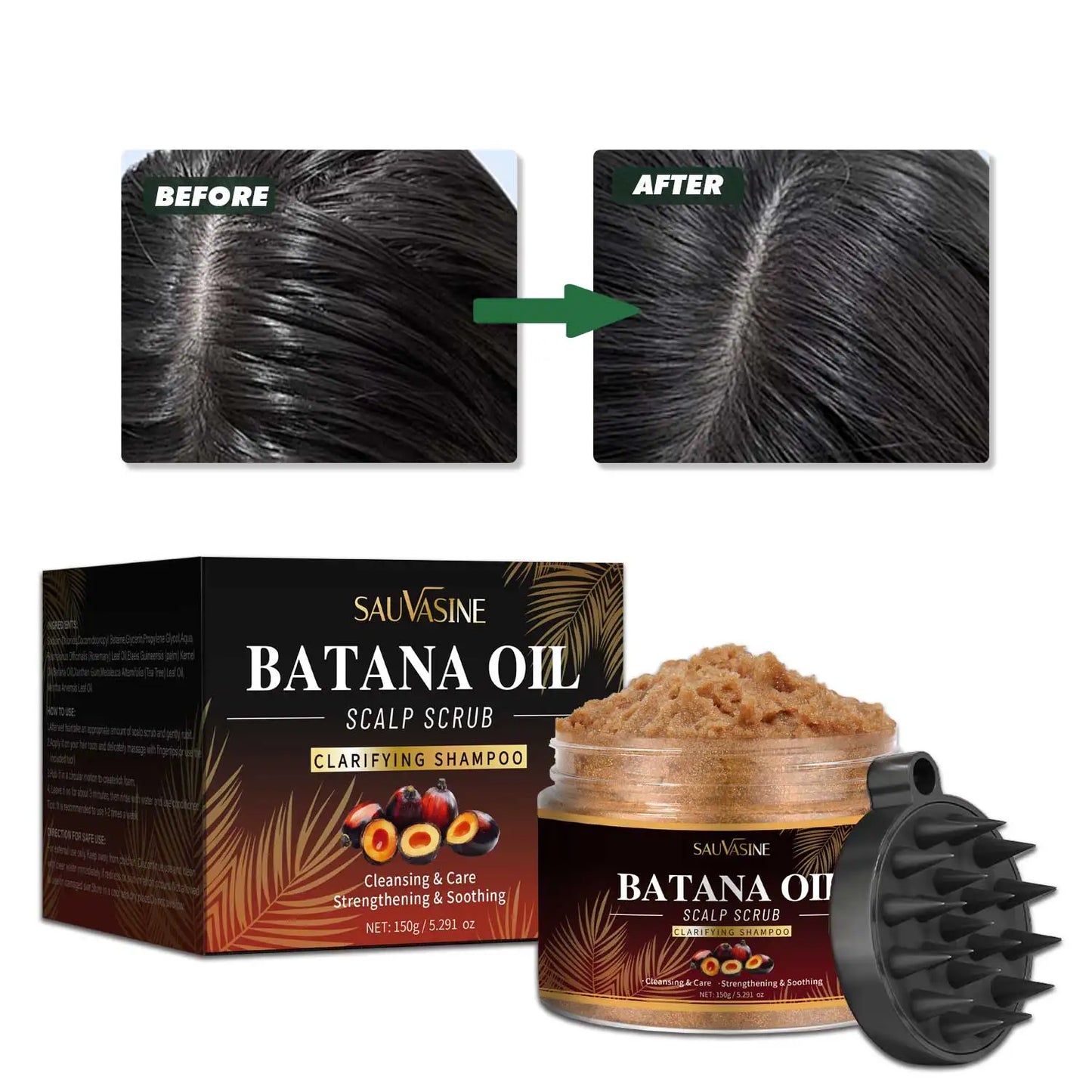 150g Batana Oil Scalp Scrub for Strengthening Hair Deep Cleaning Nourishing Soothing Shampoo for Sensitive Scalp Hair Care