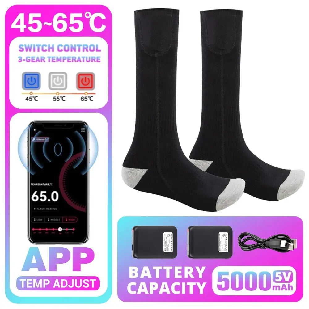 5000mAh APP Control Thermal socks Winter Heated Socks Electric Heating Ski Socks Thermal Heated Foot Warmer Ski Outdoor Sports