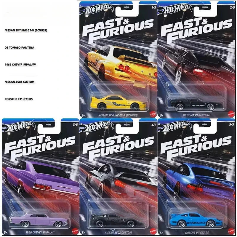 Original Hot Wheels Car Fast & Furious Toys for Boy 1/64 Diecast Vehicle Nissan 350Z Porsche 911 GT3 RS Chevy Impala Tomaso Gift