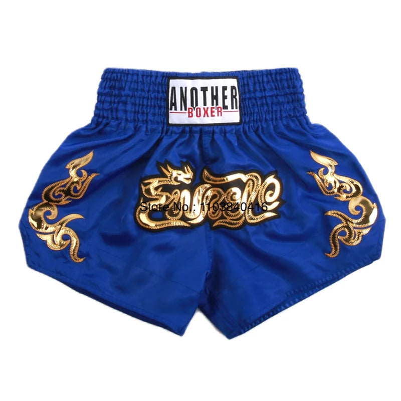 Muay Thai Shorts Black Boxing Shorts Men Women Child Satin Martial Arts MMA Clothing Gym Cage Fight Grappling Kickboxing Pants