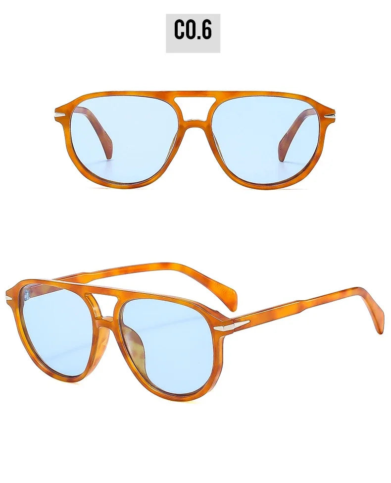 SO&EI Retro Double Bridges Pilot Men Rivets Sunglasses Fashion Brand Designer Women Luxury Sun Glasses Blue Orange Shades UV400